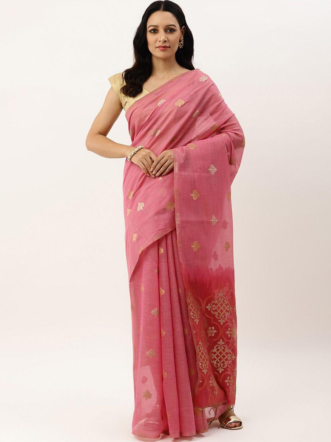 vishnu-weaves-women-pink-&-gold-toned-ethnic-motifs-pure-linen-banarasi-saree