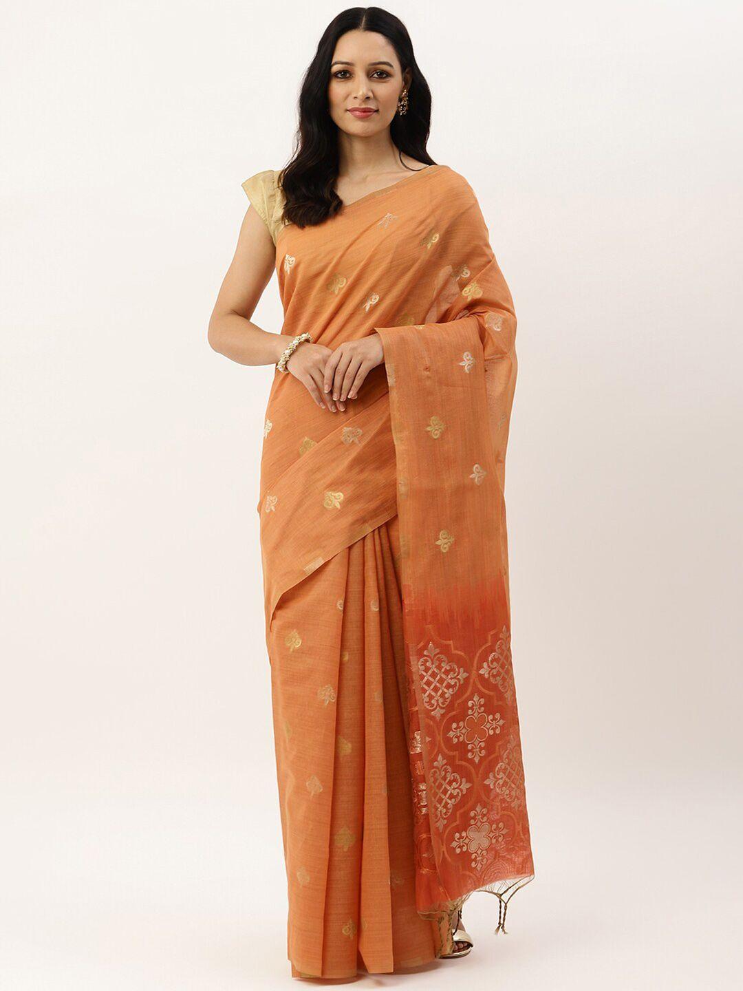 vishnu-weaves-orange-&-gold-toned-woven-design-pure-linen-banarasi-saree