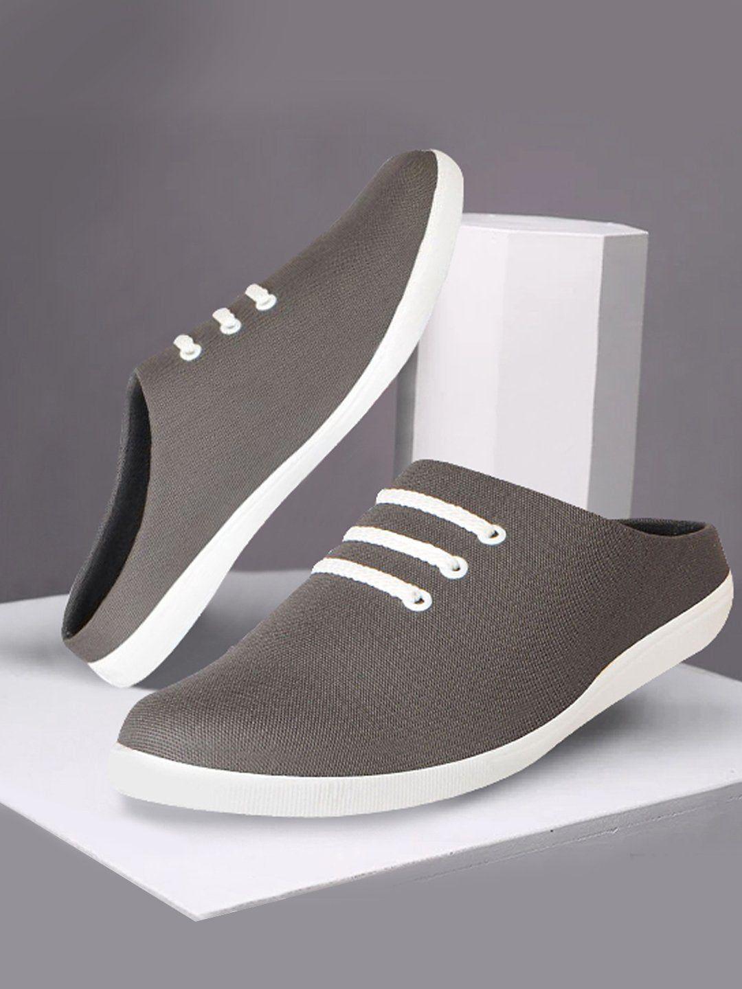 FAUSTO Men Grey Solid Casual Mules Sneakers