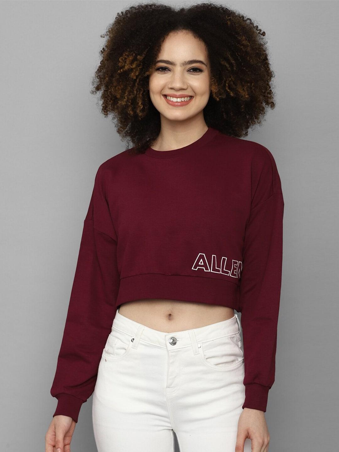 Allen Solly Woman Women Maroon Cotton Crop Sweatshirt
