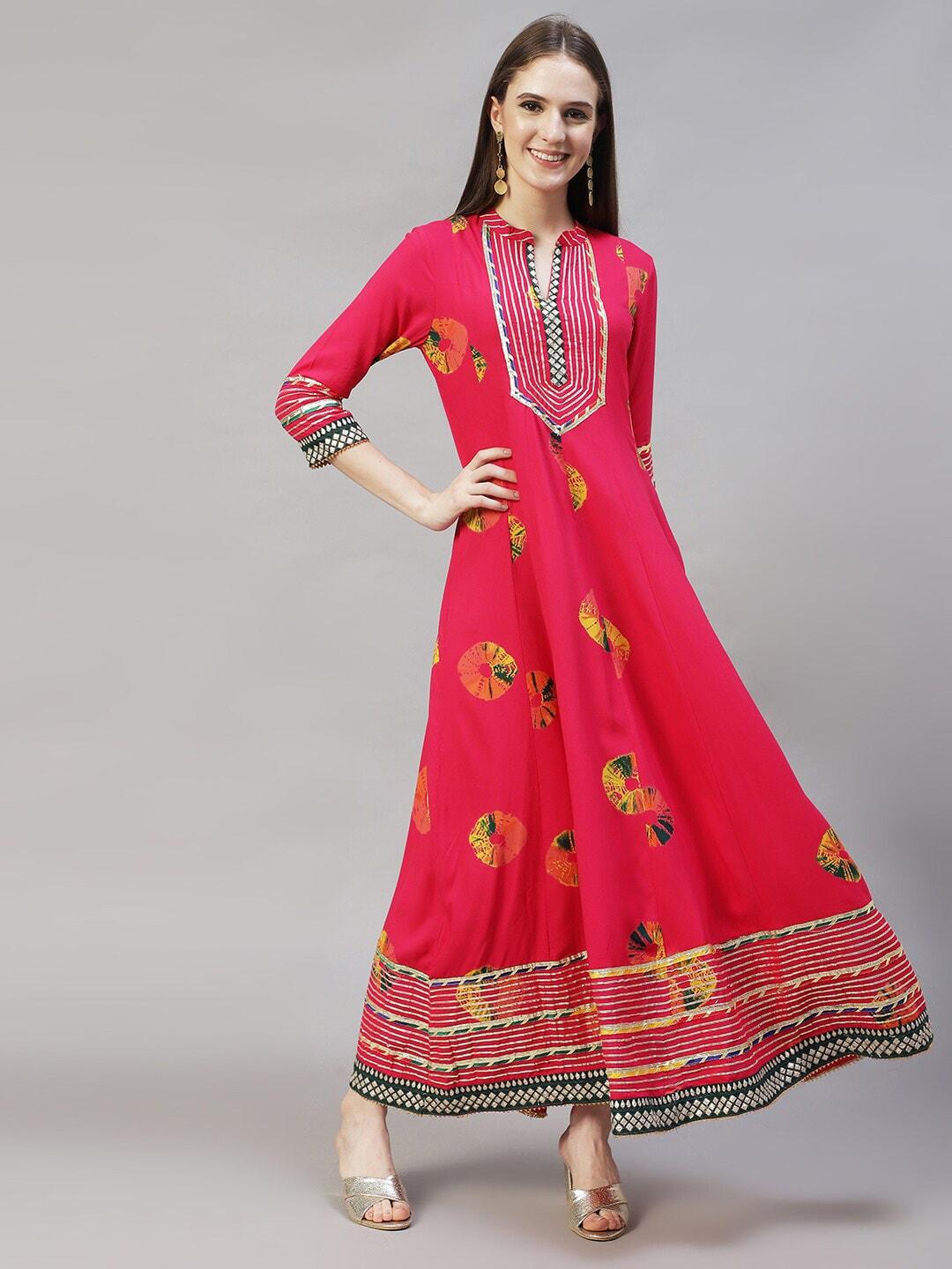 FASHOR Women Pink Ethnic Motifs Maxi Dress