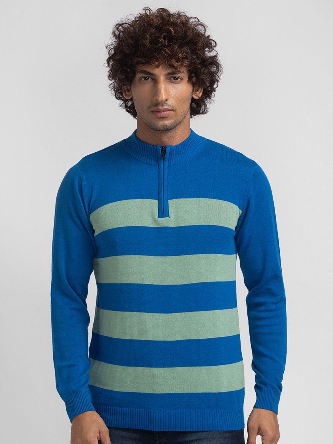 globus-men-blue-&-green-striped-high-neck-t-shirt