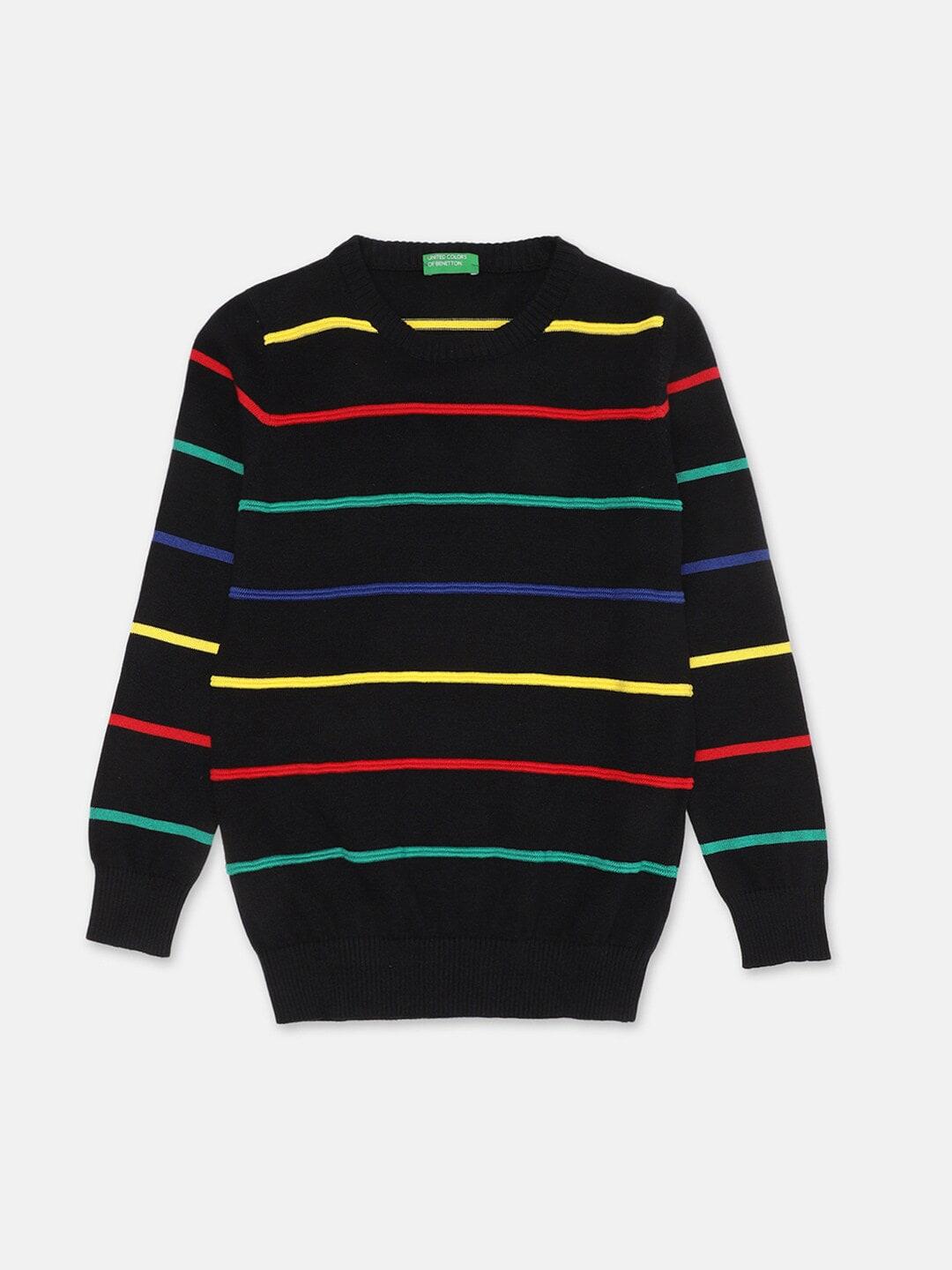 United Colors of Benetton Boys Black & Red Striped Pullover