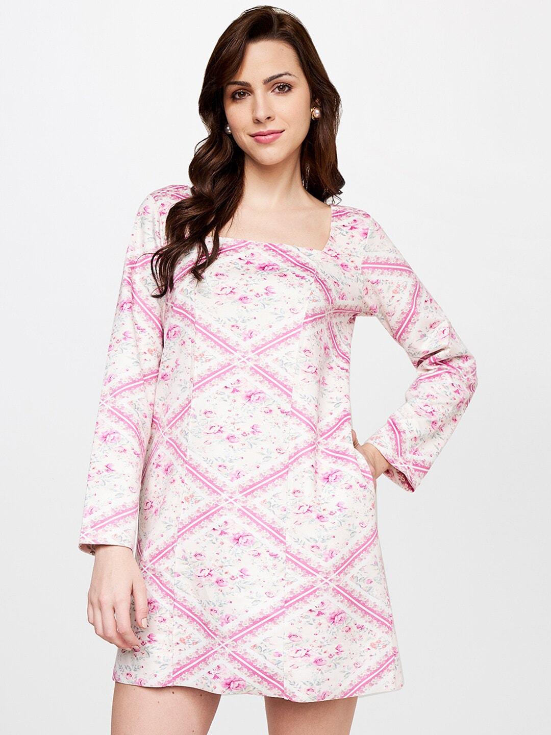 AND Women Pink & White Floral A-Line Mini Dress