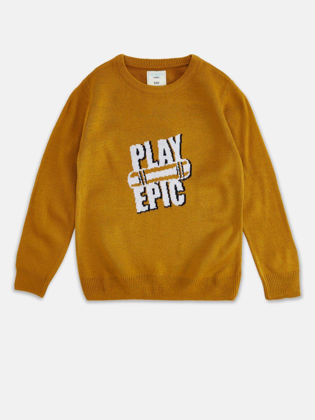pantaloons-junior-boys-yellow-&-white-typography-printed-pullover
