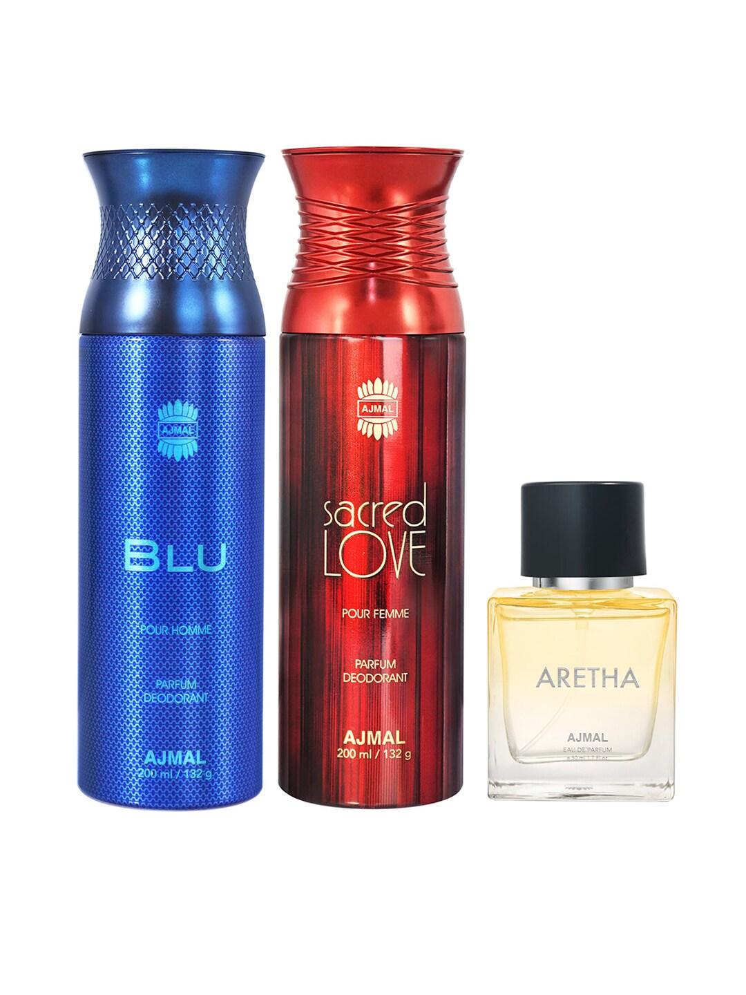 Ajmal Set Of 3 Blu, Sacred Love & Aretha Perfumes 450ml