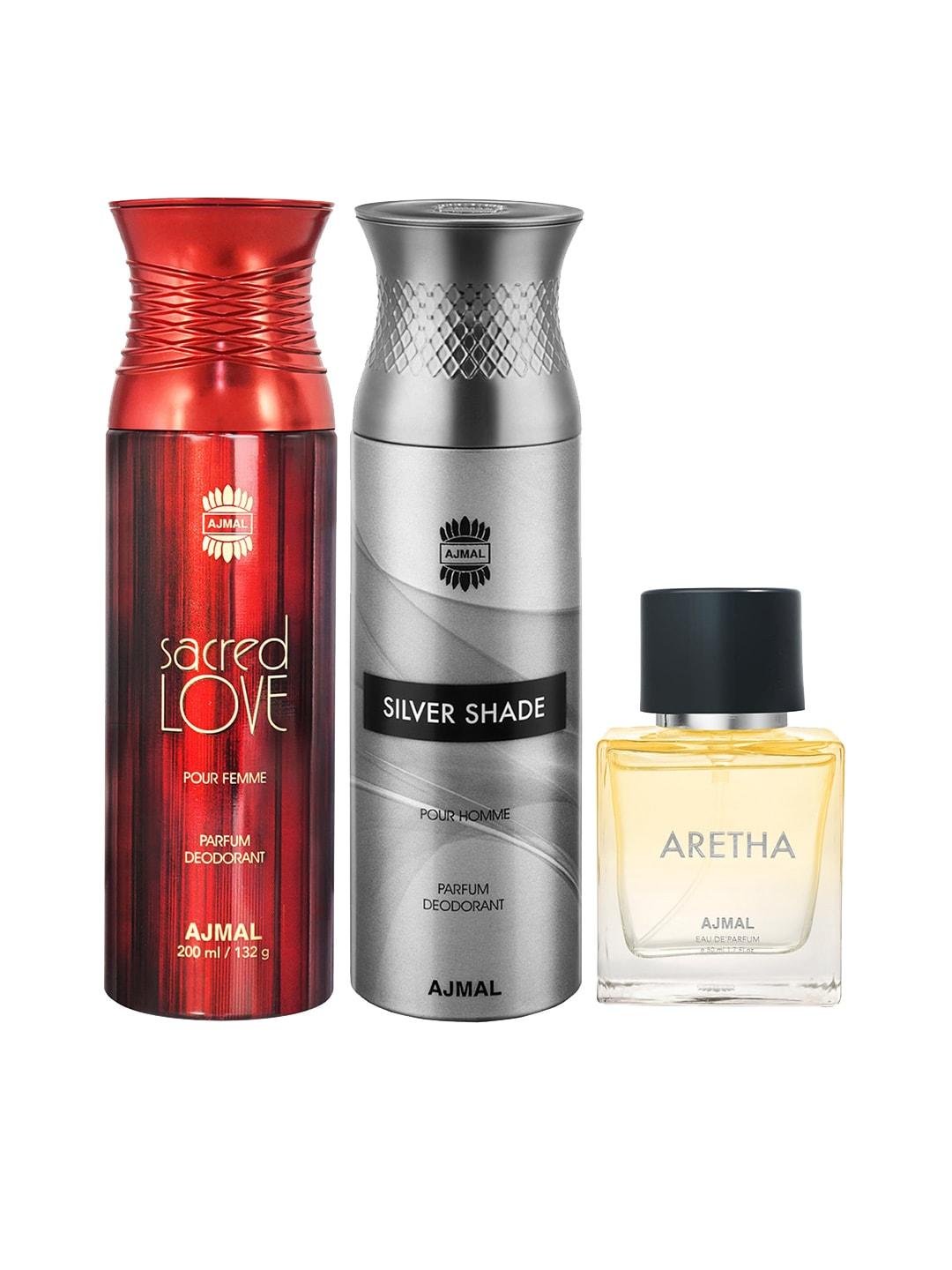 Ajmal Set Of 3 Sacred Love, Silver Shade & Aretha Perfumes 450ml
