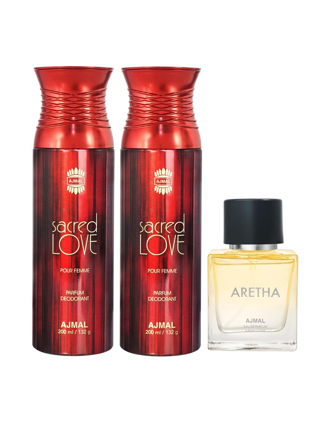 Ajmal Set Of 3 Sacred Love & Aretha Perfumes 450ml