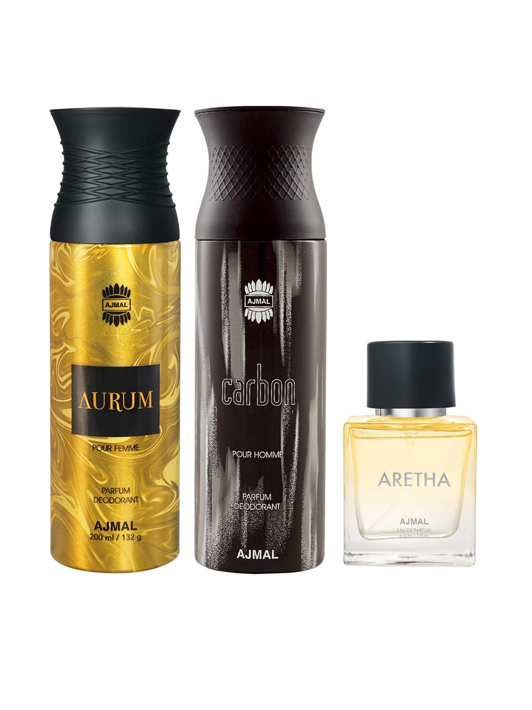 Ajmal Set Of 3 Carbon Homme Deodorant Aurum Femme Deodorant & Aretha EDP 450ml