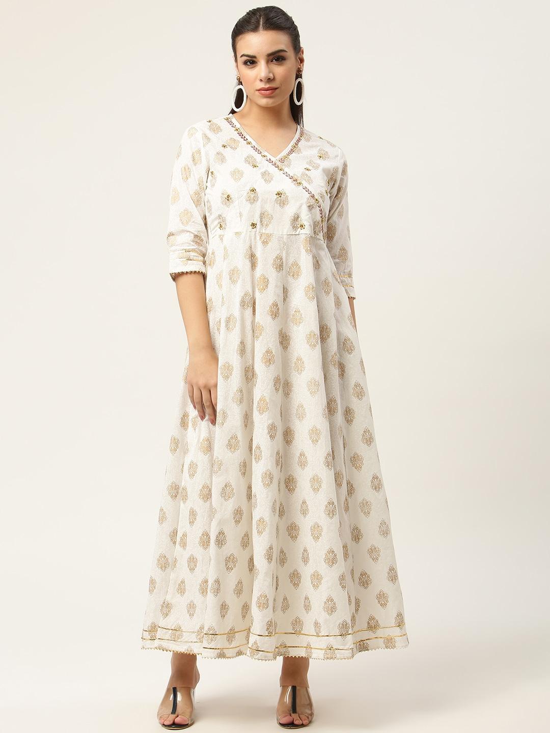 MAAND Off White Ethnic Motifs Ethnic Cotton Maxi Dress