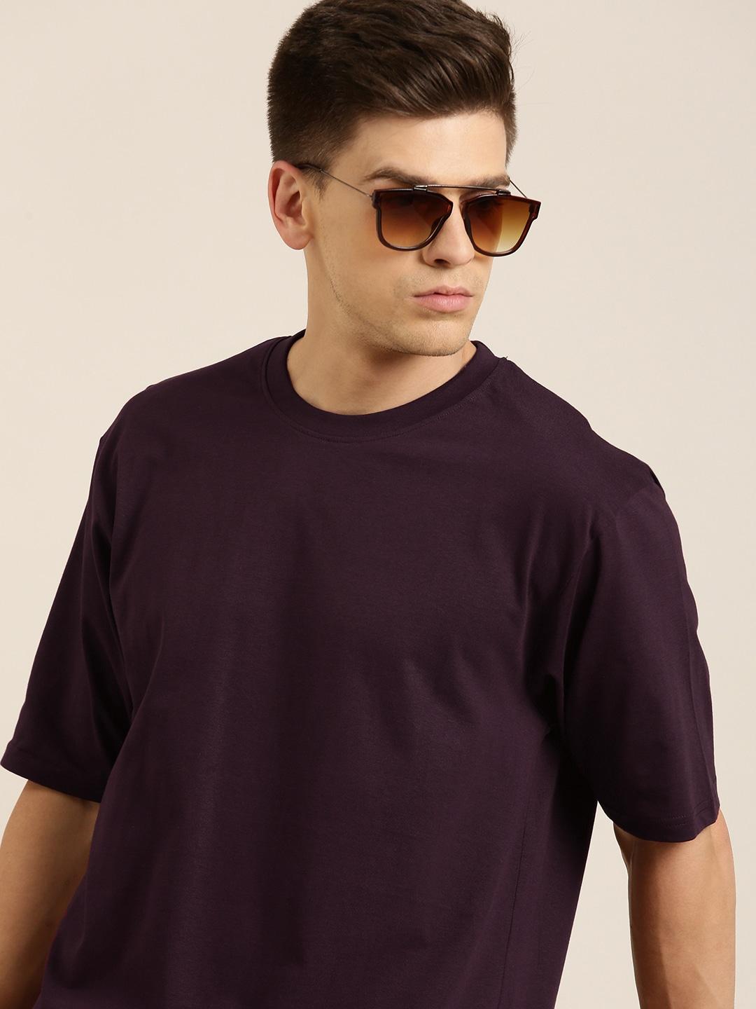 DILLINGER Men Maroon Solid Pure Cotton Drop-Shoulder Sleeves Loose Fit Oversized T-shirt