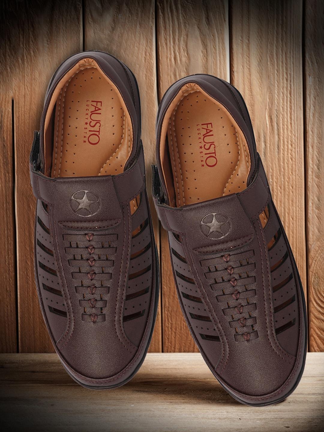 fausto-men-brown-&-black-pu-shoe-style-sandals