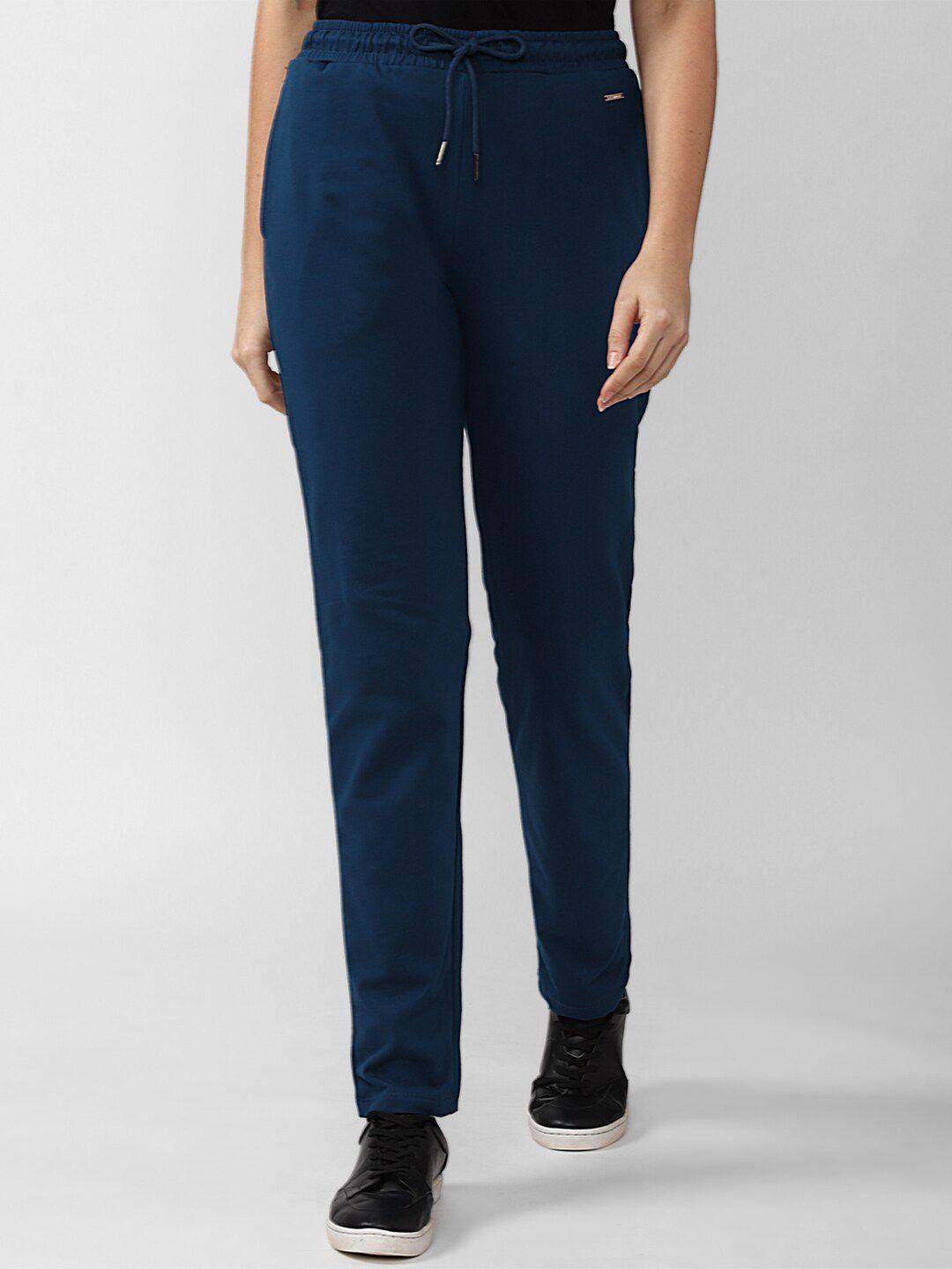 Van Heusen Woman Blue Solid Cotton Joggers Trousers