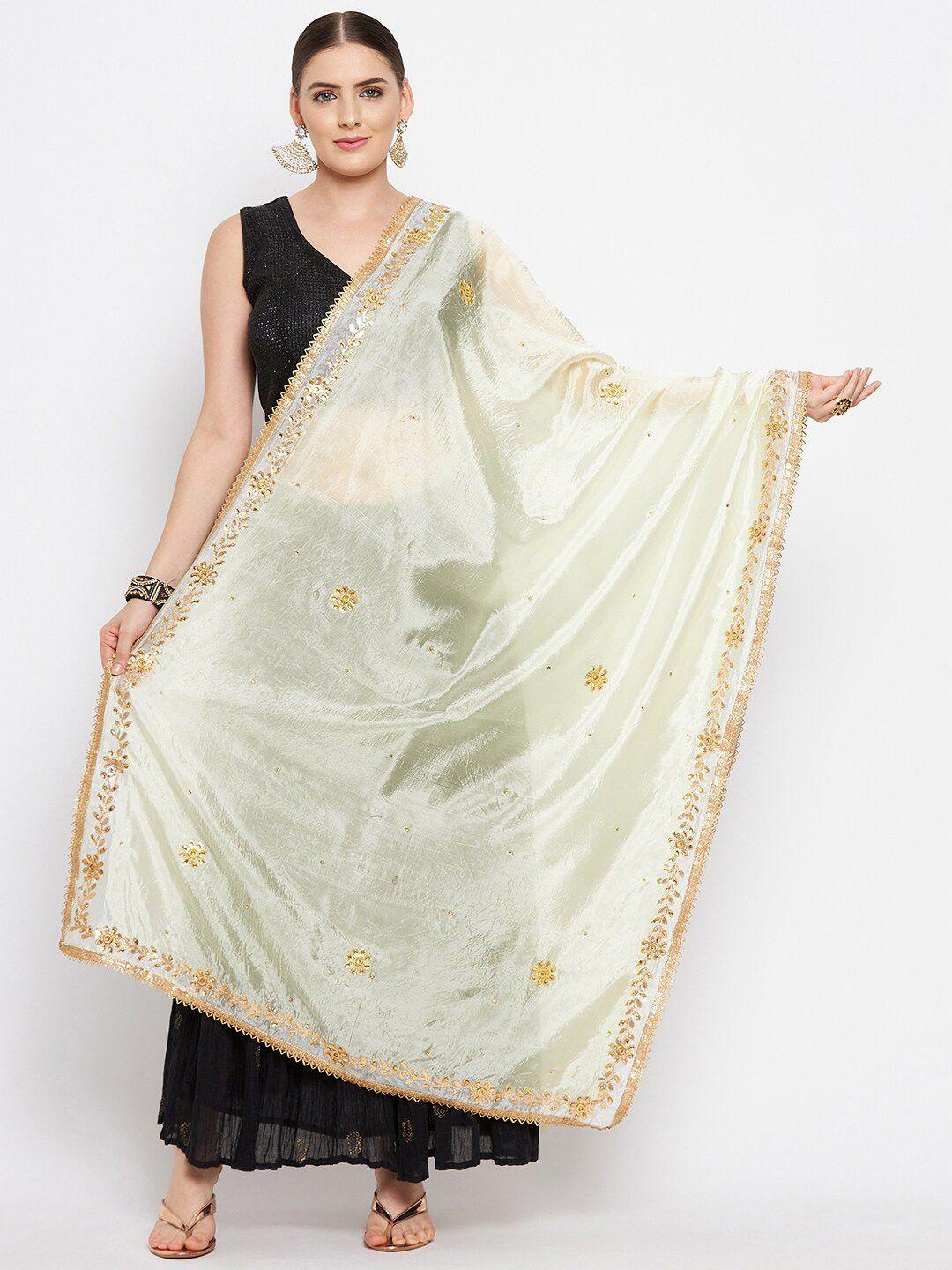 clora-creation-cream-coloured-&-gold-toned-embroidered-dupatta-with-beads-and-stones