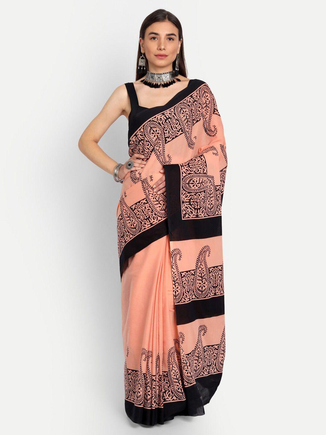 buta-buti-peach-coloured-&-black-ethnic-motifs-pure-cotton-saree