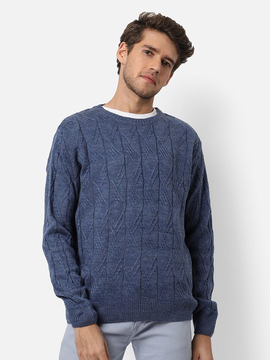 Campus Sutra Men Navy Blue Cable Knit Pullover