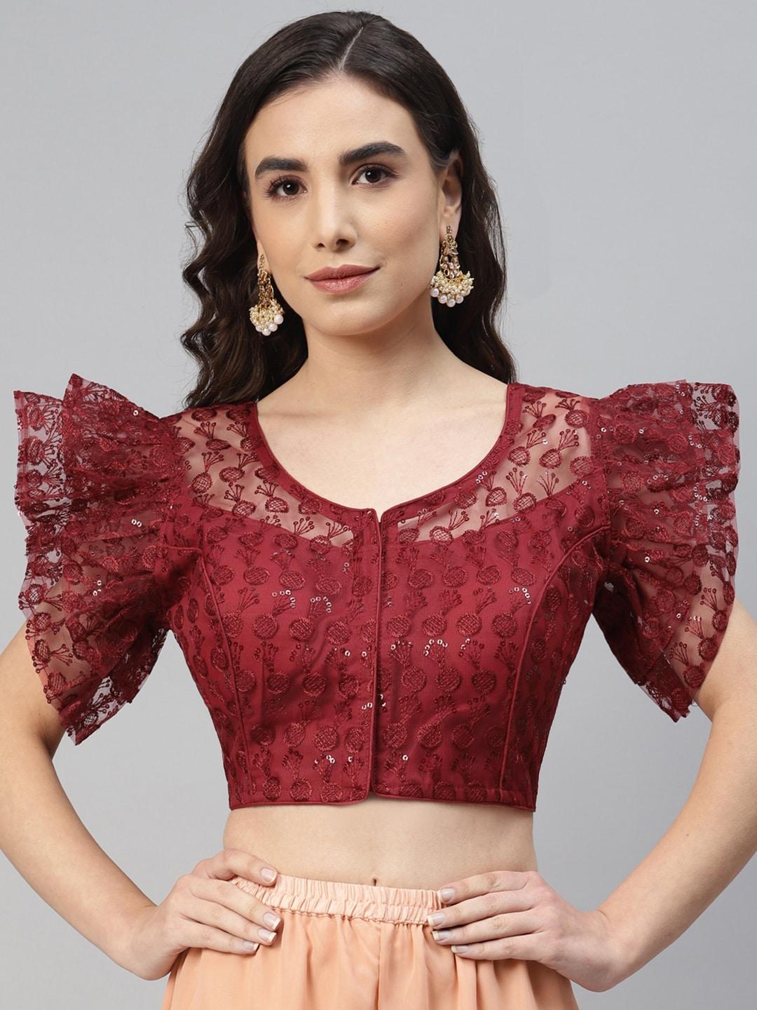 shopgarb-maroon-sequinned-georgette-net-saree-blouse
