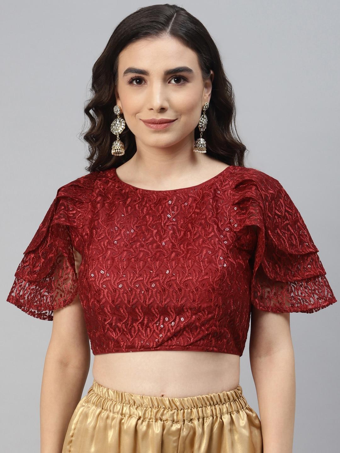 SHOPGARB Women Maroon Sequined Padded Saree Blouse