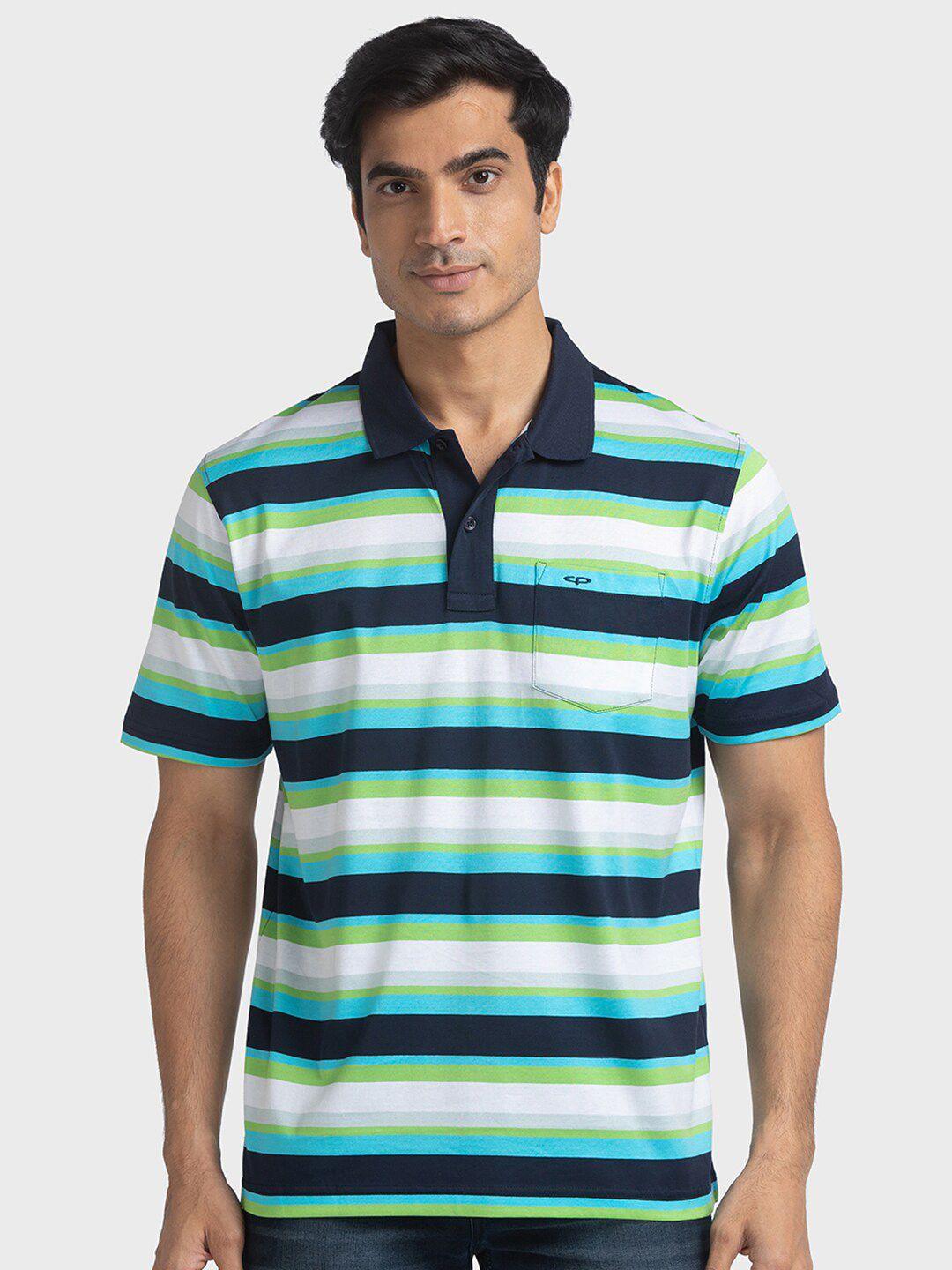 colorplus-men-blue-striped-polo-collar-cotton-t-shirt
