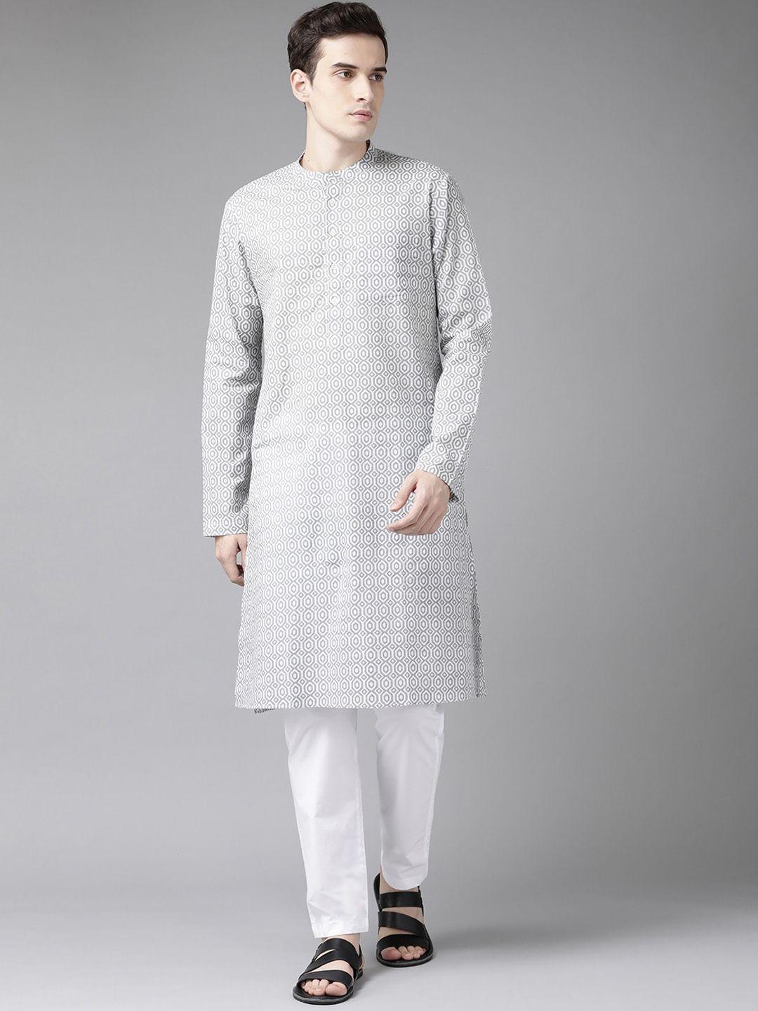 see-designs-men-grey-printed-pure-cotton-kurta-with-pyjamas