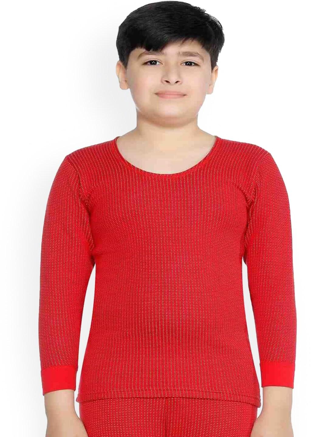 Bodycare Kids Boys Red Solid Cotton Round Neck Thermal Tops