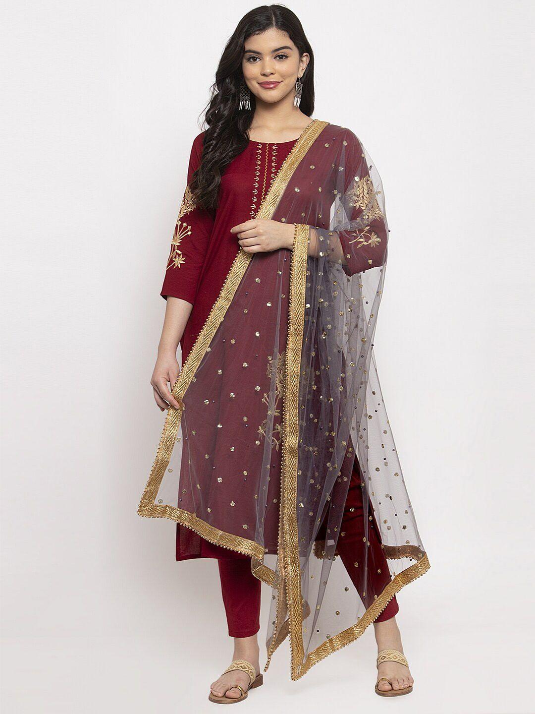 clora-creation-grey-&-gold-toned-embroidered-dupatta-with-sequinned