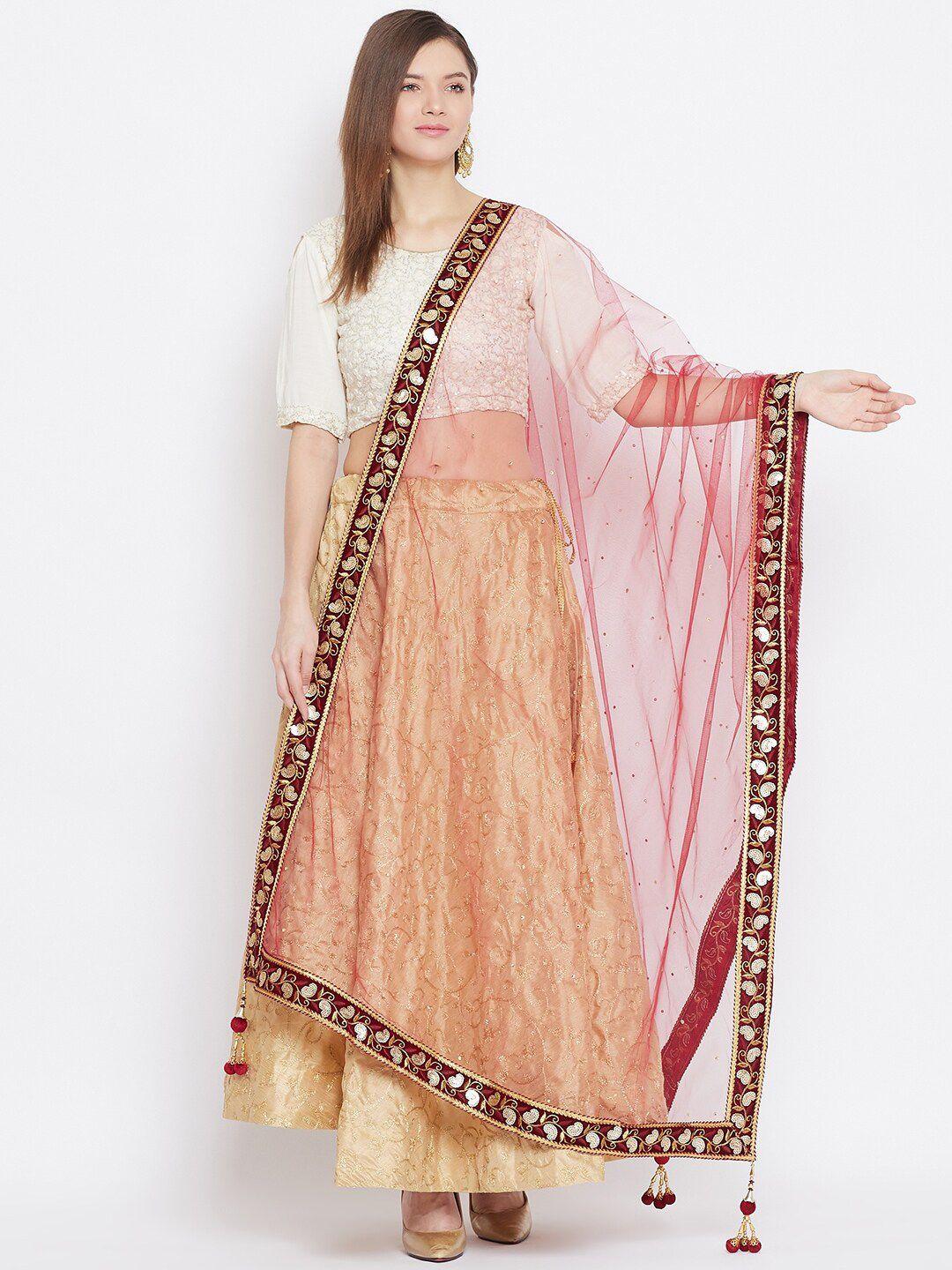 clora-creation-maroon-&-gold-ethnic-motifs-dupatta-with-sequinned