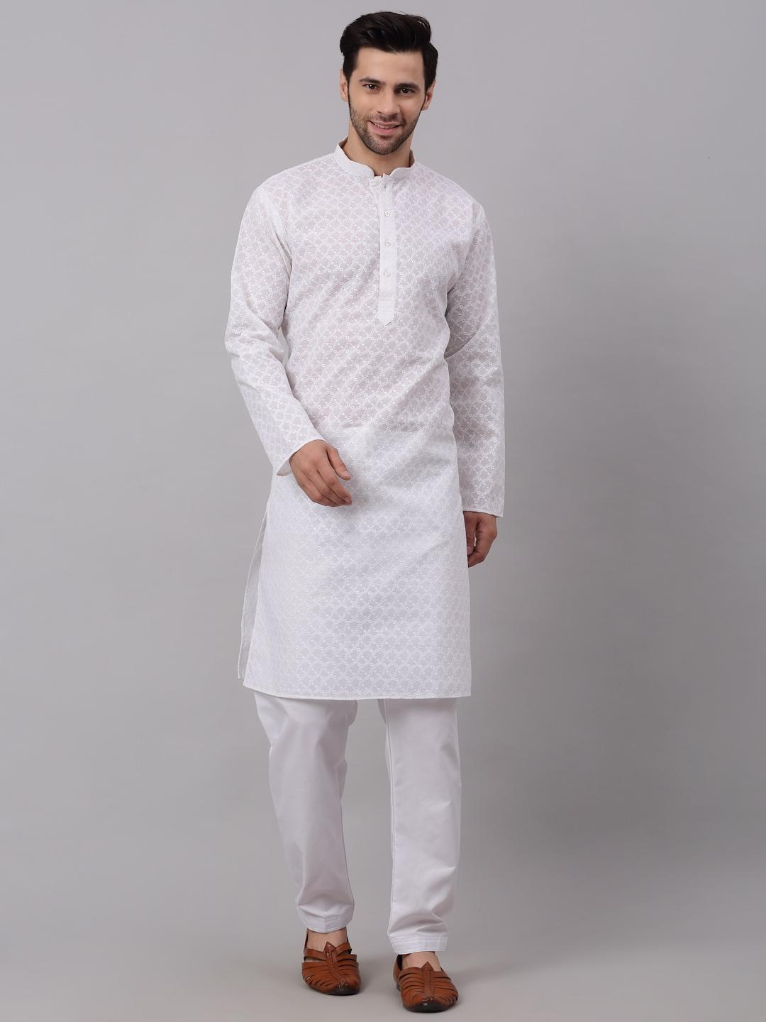 KRAFT INDIA Men Black Chikankari Pure Cotton Kurta with Trousers