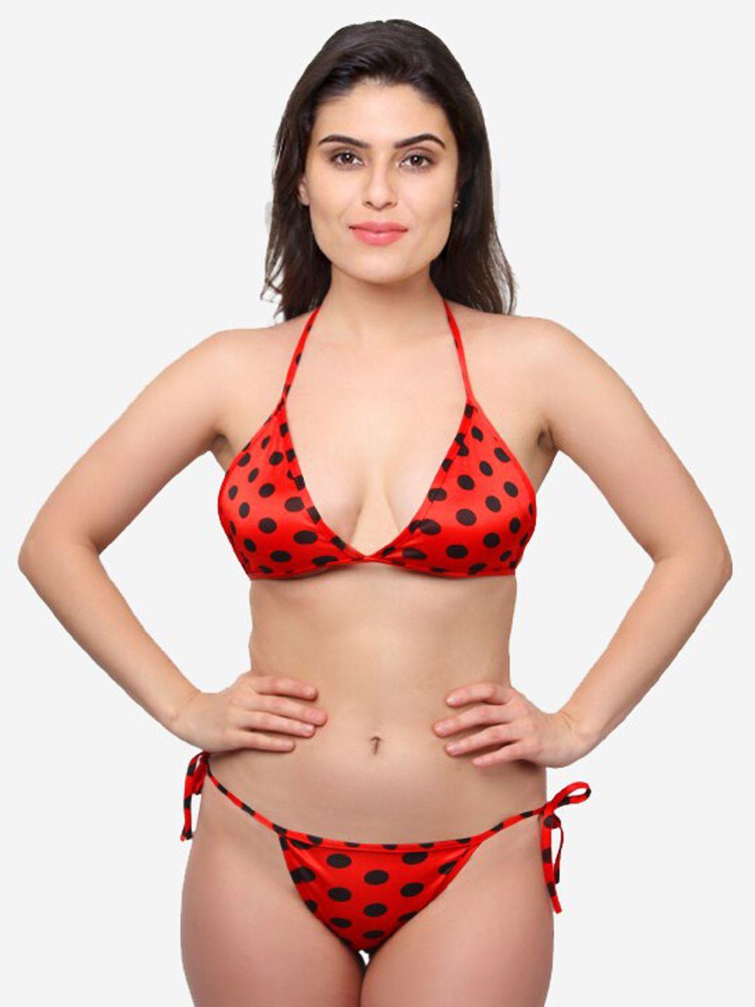 COLOR STYLE Women Red Printed Lingerie Set dot1red