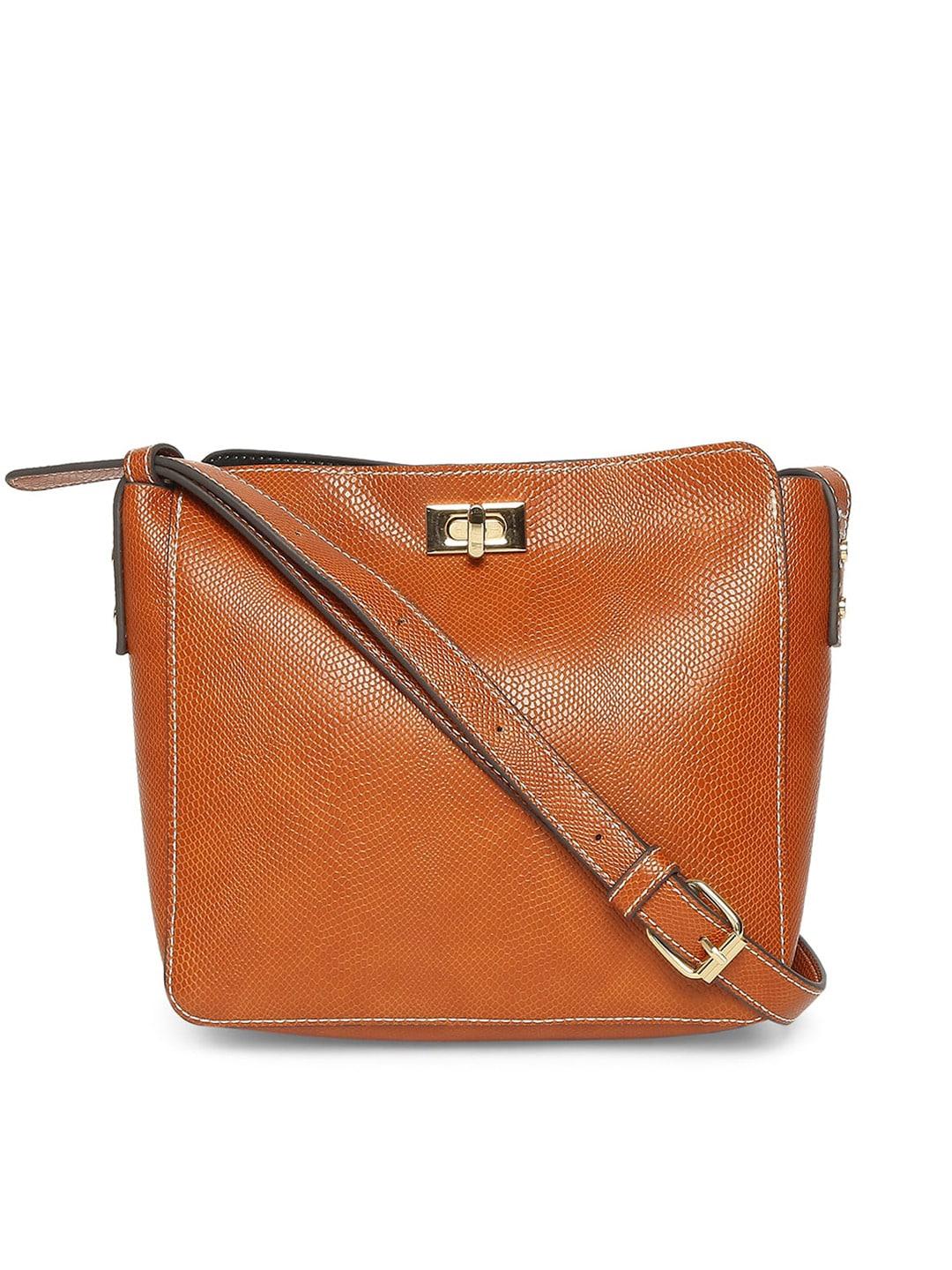 Accessorize Women Orange Textured Structured Twist Lock Sling Bag