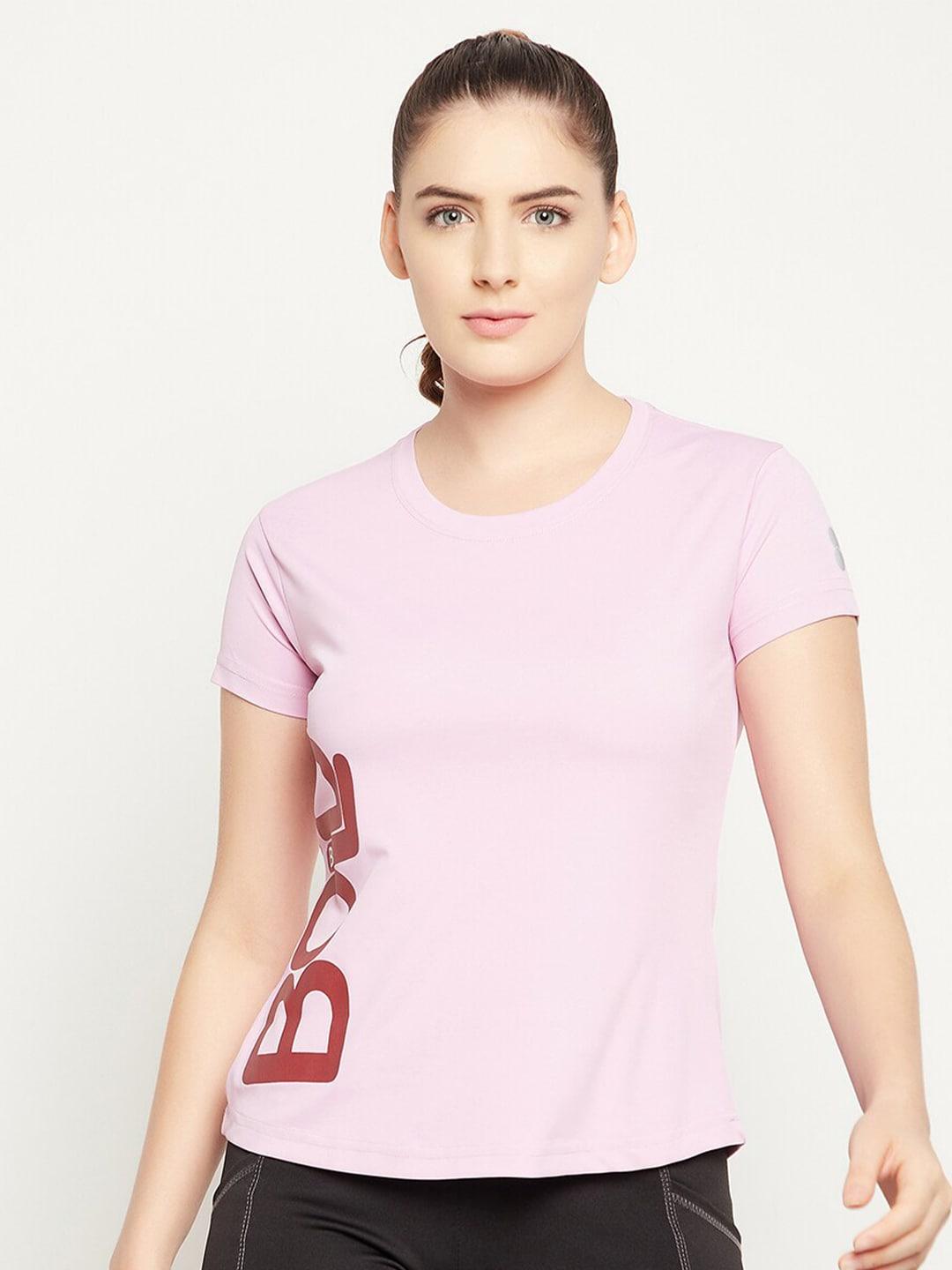 Clovia Women Purple Typography Printed Slim Fit T-shirt