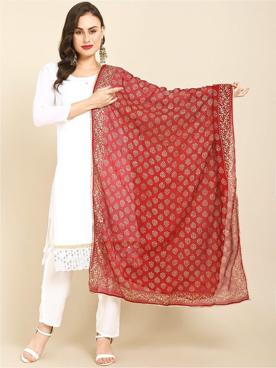 miaz-lifestyle-red-&-off-white-ethnic-motifs-printed-art-silk-dupatta