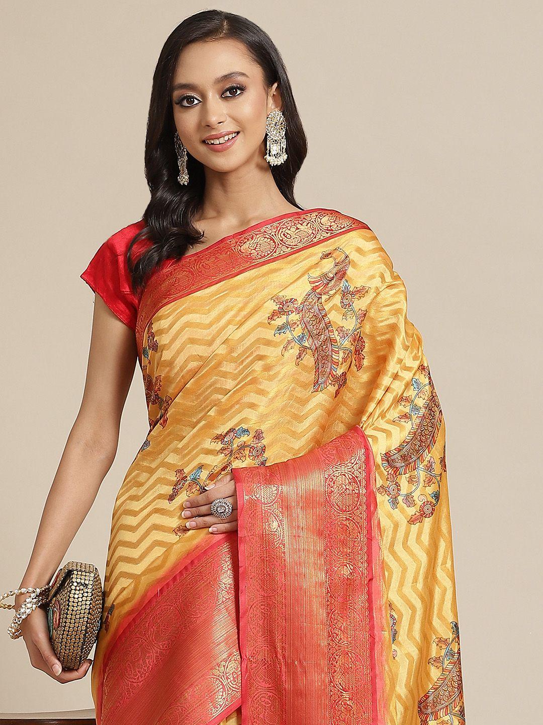 silk-land-yellow-&-red-ethnic-motifs-zari-art-silk-banarasi-saree