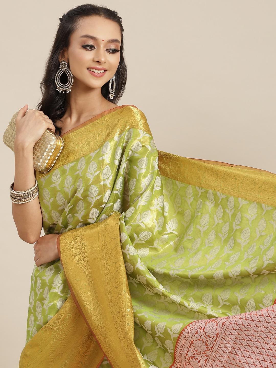 silk-land-green-&-yellow-ethnic-motifs-zari-brocade-banarasi-saree