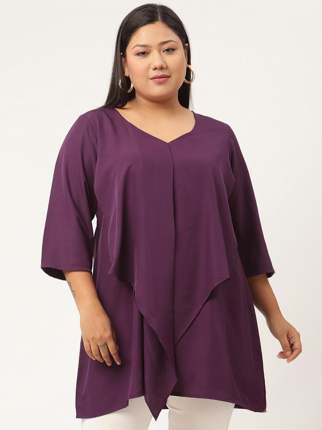 therebelinme-women-plus-size-purple-solid-polyester-longline-top