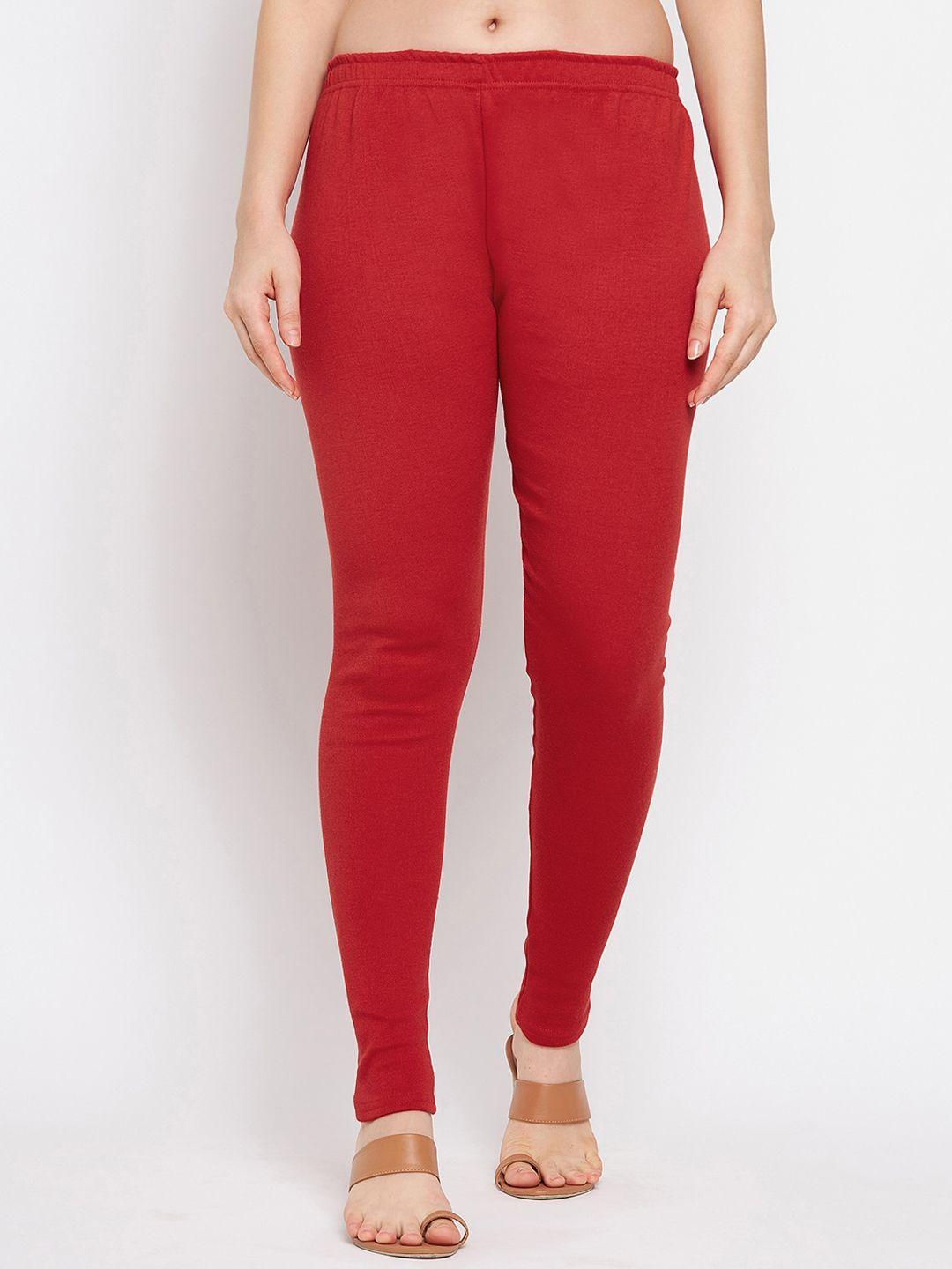 clora-creation-women-red-solid-woolen-ankle-length-leggings