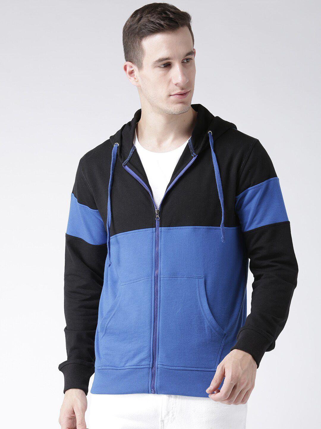 club-york-men-blue-colourblocked-hooded-cotton-sweatshirt