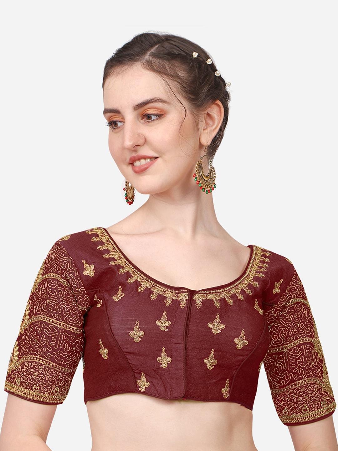 pujia-mills-rust-embellished-silk-saree-blouse