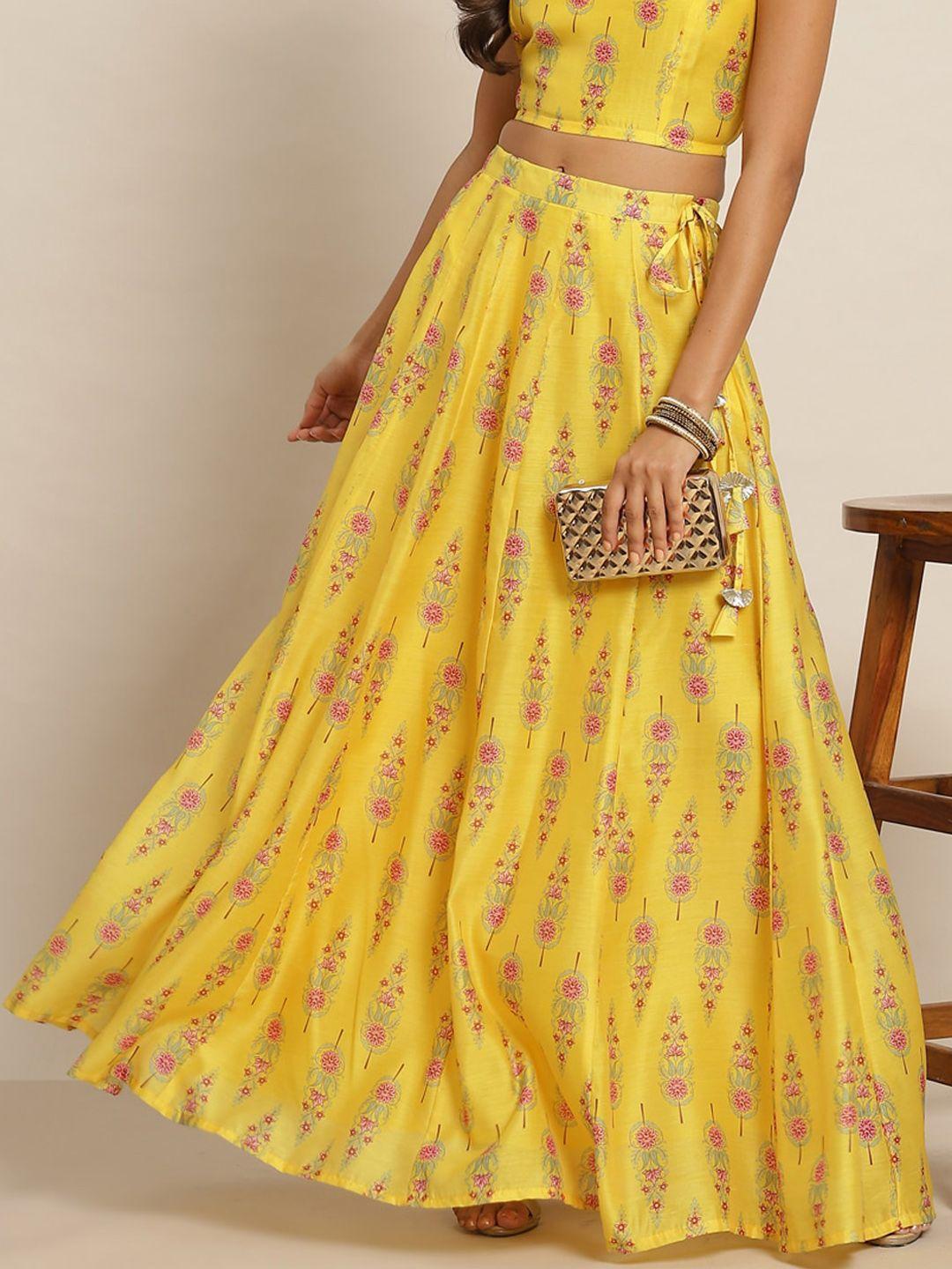 Shae by SASSAFRAS Women Yellow Printed Maxi Flared Skirts