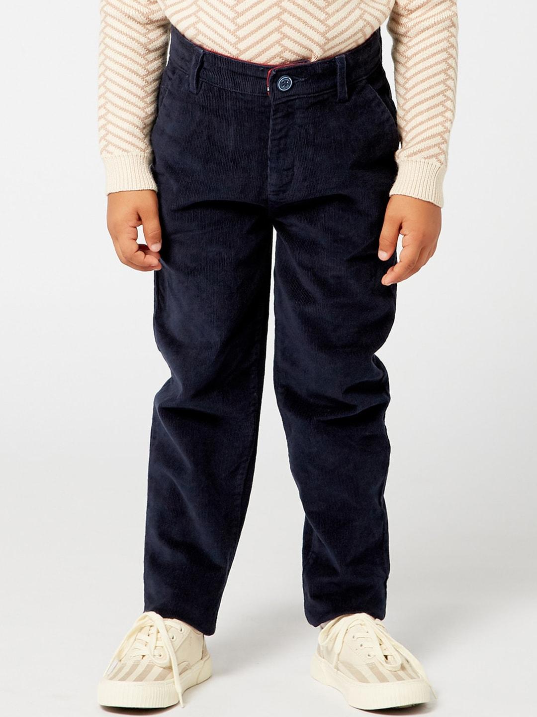 One Friday Boys Navy Blue Solid Pure Cotton Trousers