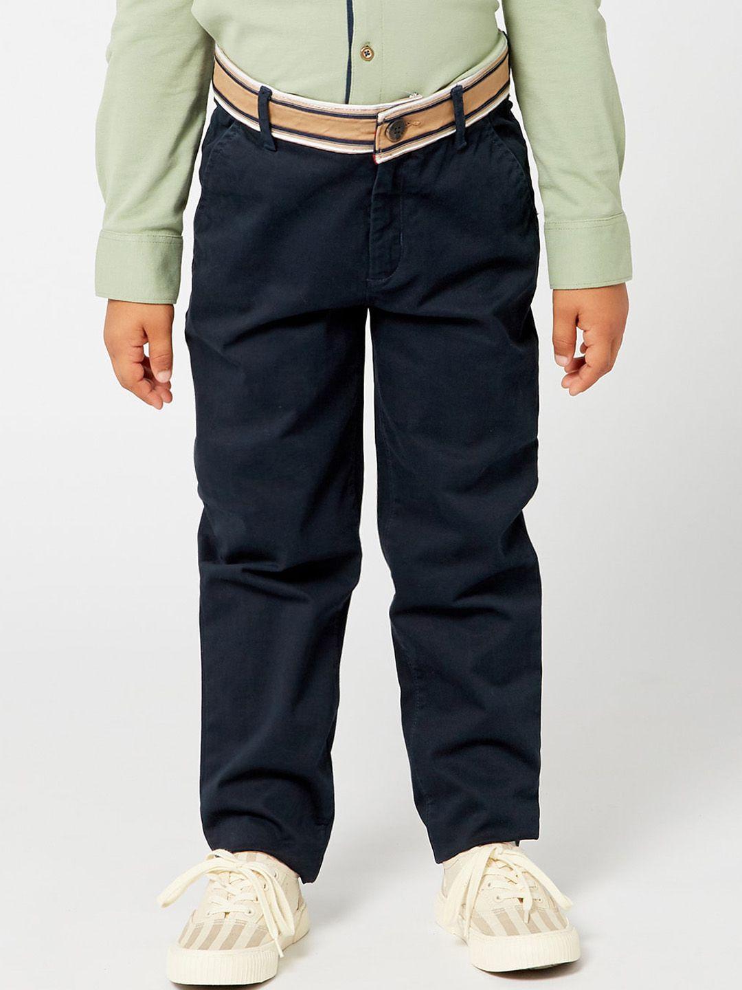 One Friday Boys Navy Blue Solid Trousers