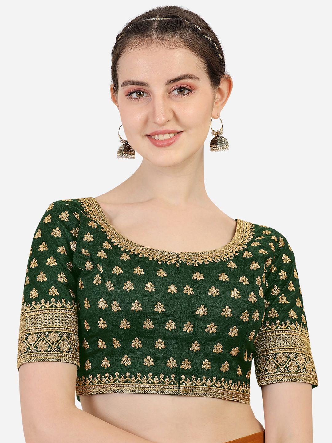 Sumaira Tex Green Embroidered Silk Saree Blouse
