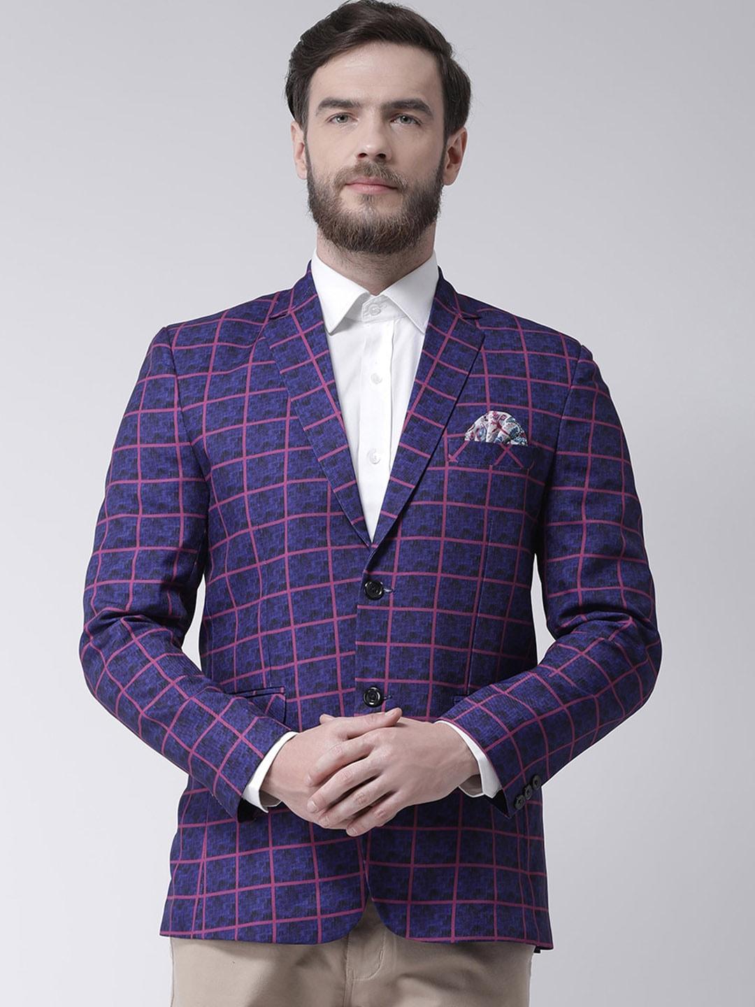Hangup Men Blue & Pink Checked Single-Breasted Blazers
