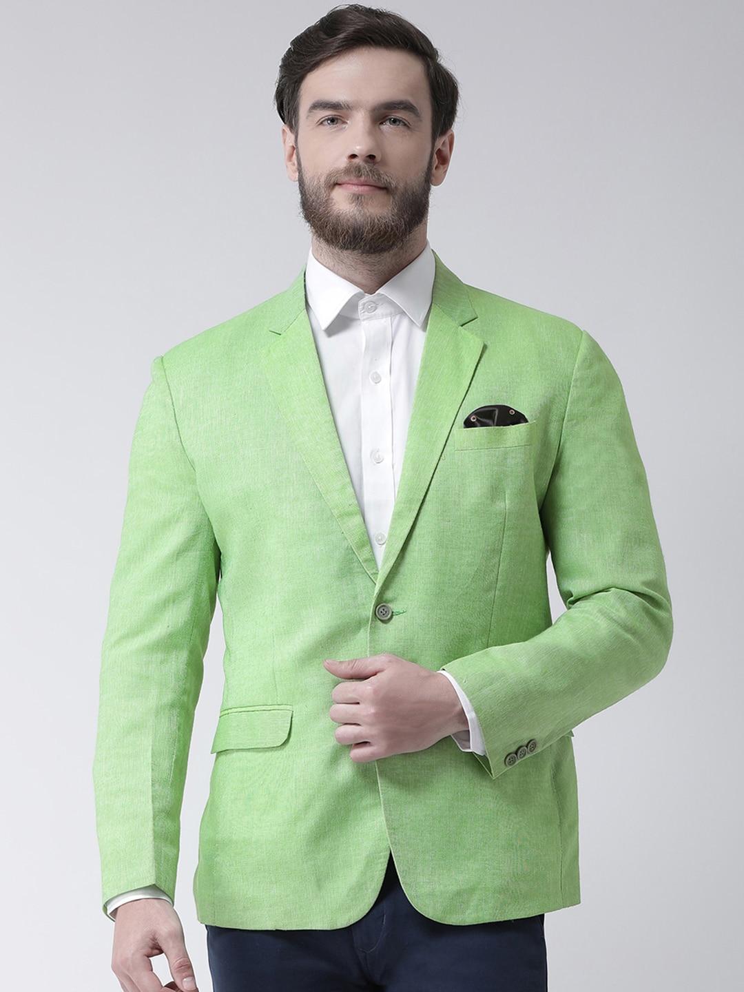 Hangup Men Lime Green Solid Single Breasted Blazer