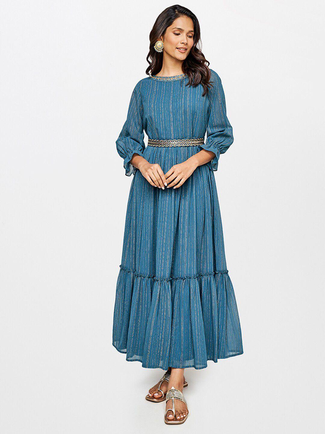 itse-women-teal-blue-maxi-tiered-polyester-dress
