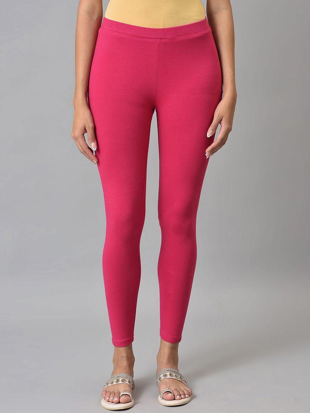 w-women-pink-solid-acrylic-ankle-length-leggings