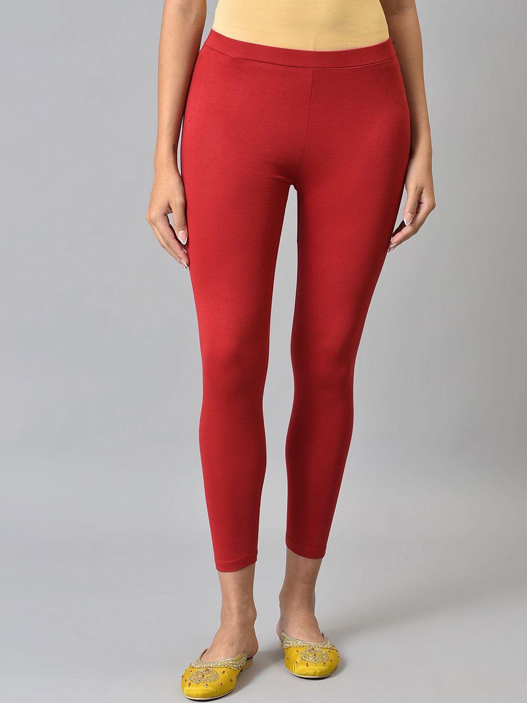 w-red-women-solid-ankle-length-leggings