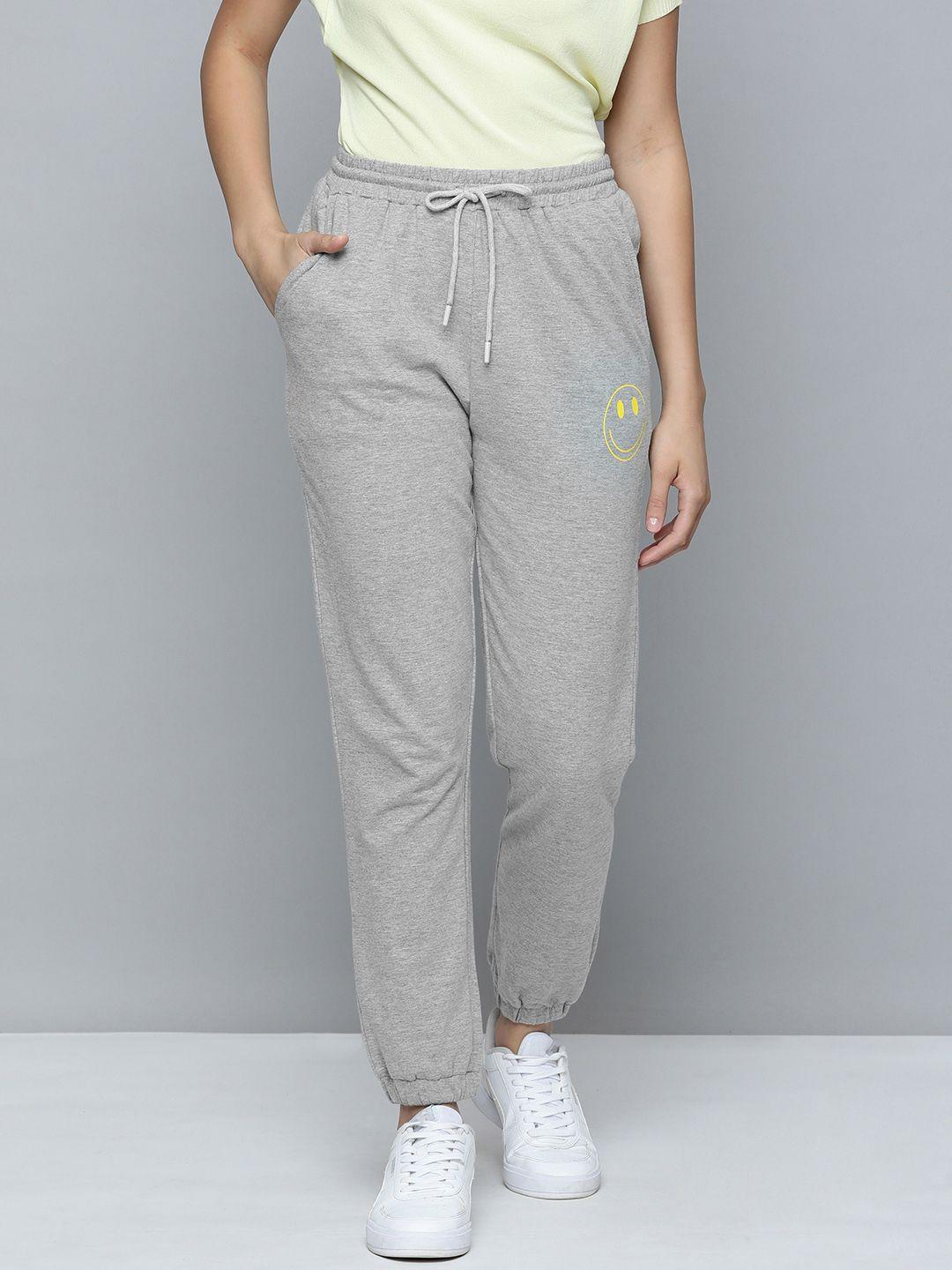 Flying Machine Women Grey Relaxed Fit Solid Pure Cotton Joggers