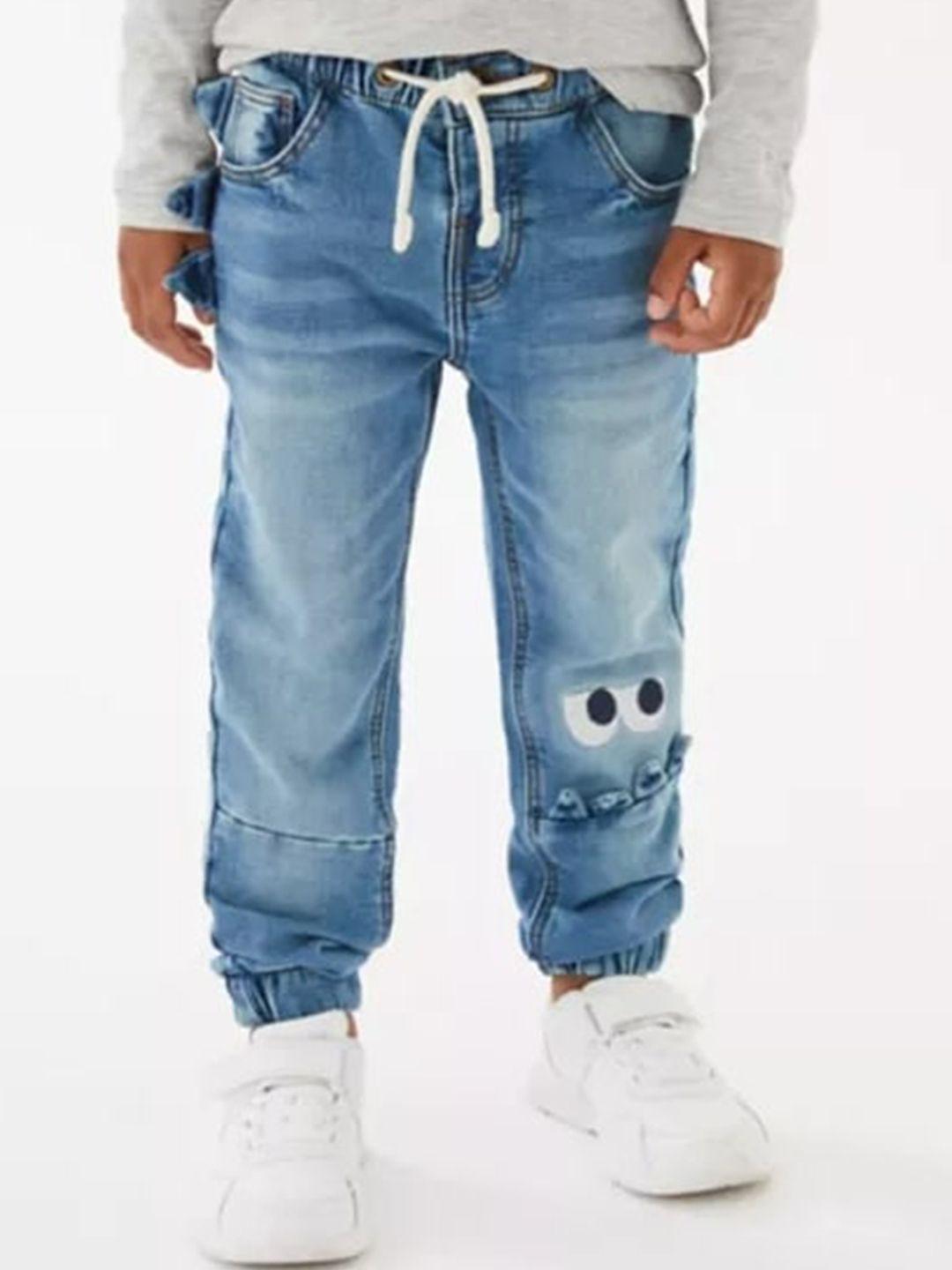Marks & Spencer Boys Blue High-Rise Heavy Fade Cuffed Hem Pure Cotton Jeans