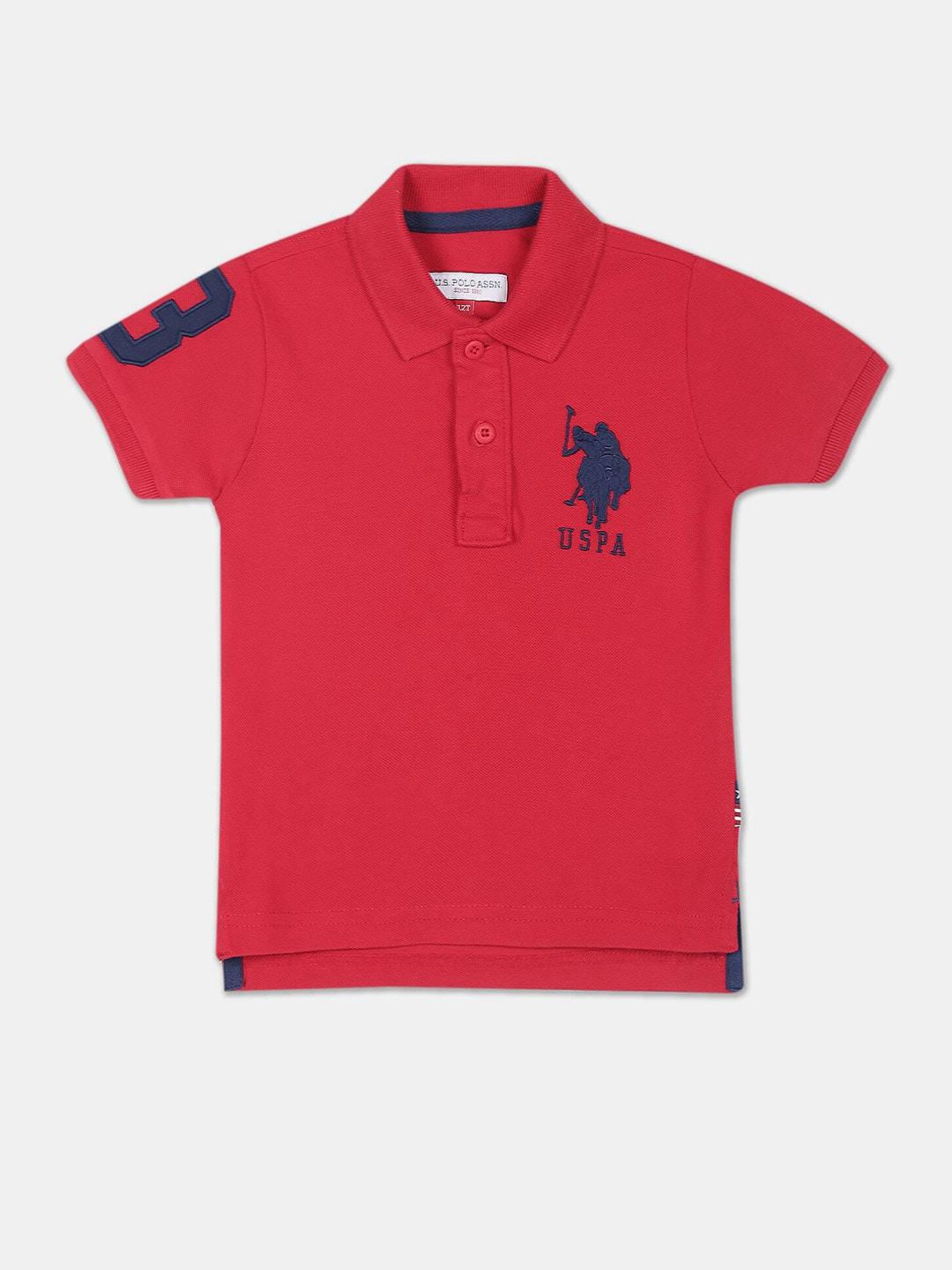 U S Polo Assn Boys Red Polo Collar Pure Cotton T-shirt